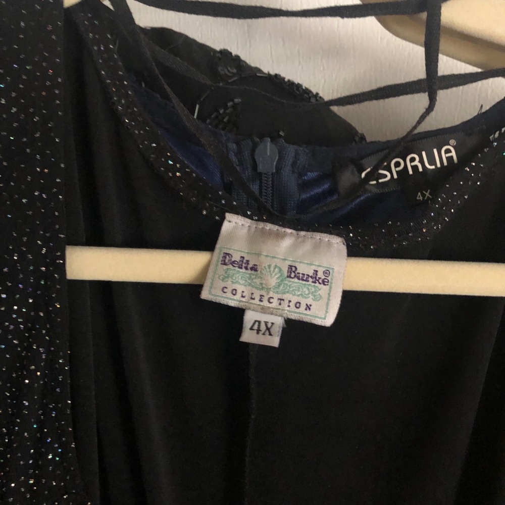 Black holiday dress with tiny sequins.